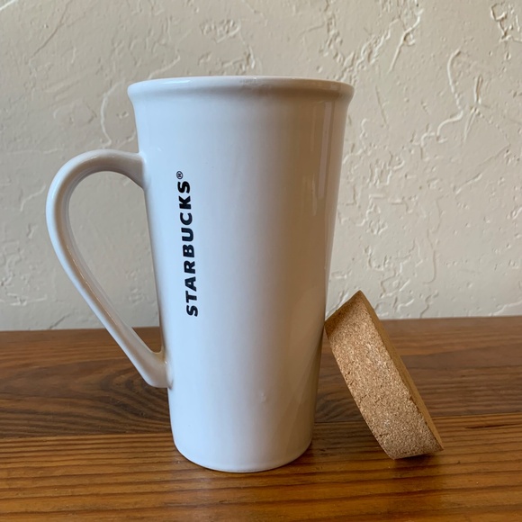 Starbucks -- White Ceramic -- Tall Mug with Cork Lid – 6" Coffee Cup - Picture 1 of 10